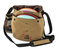 Disc Living Disc Golf Bag | Frisbee Golf Bag | Lightweight Fits Up to 10 Discs | Belt Strap | | Adjustable Shoulder Strap Padding | Double Front Button Design | Durable Canvas (Brown)