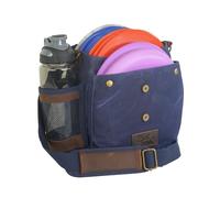 Disc Living Disc Golf Bag, Frisbee Golf Bag, Waxed Canvas Fits Up to 10 Discs, Belt Loop, Adjustable Shoulder Strap Padding, Double Magnetic Button Design, Bottle Holder (Leather - Blue)