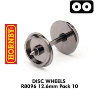 Hornby R8096 12.6mm Disc Wheels - Spare Parts and Train Accessories for Hornby OO Gauge Model Railway Sets, Coupling and Modelling Tools - Disc Wheels (Pack of 10), Scale 1:76