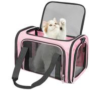Discala Cat Dog Carrier Up to 15 Lbs TSA Airline Approved Pet Carrier for Small Medium Cats Puppies Dog Carriers for Small Dogs Collapsible Soft Sided Cat Travel Carrier - Pink 15.7"x10.2"x10.2"