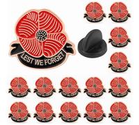 DISCAO 12/25/50/100 pieces enamel Poppy Flower Brooch Lapel Pin Memorial Day Lest We Forget Poppy Pins badge Military commemorative gift bulk, M, Alloy Steel, no gemstone