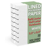 Discbound Half-Letter Size Lined Paper Refill, 500 Sheets (1,000 Pages), 5.5 in. x 8.5 in, 100 GSM, Junior Size 8 Disc Notebooks