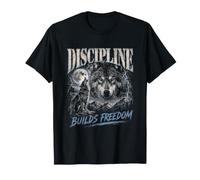 Discipline Builds Freedom Howling Wolf Full Moon Lightning T-Shirt