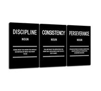 Discipline Noun Motivational Canvas Wall Art 3 Pieces Consistency Perseverance Print Posters Office Wall Decor Motivational Positive Quotes Painting Picture Living Room Home Framed(16"x24"x3pcs)