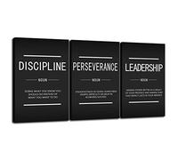 Discipline Perseverance Leadership Noun Inspirational Wall Art 3 Pieces Canvas Print Office Decor Inspiring Framed Prints Motivational Quotes for Wall Art Decoration Ready to Hang[48''Wx 24''H]