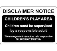 Disclaimer notice childrens play area children must be supervised Safety sign - 1.2mm Rigid plastic 300mm x 200mm Case (Pack of 2)