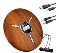 Discman Portable CD Player with Headphones, Built-in Battery, MP3 | Skip-Free and Shock-Resistant Playback, 5 EQ Effects, Supports SD Cards, WMA Files - Wood