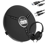 Discman with Headphones, Compact Portable Mini CD Player for Cars | Skip-Free and Shock-Resistant Playback Delivers Uninterrupted Listening on the Go, Includes Digital Display - Black
