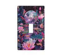 Disco Ball and Water Lily Light Switch Cover Plate/Outlet Covers, Multicolor Floral for Wall Accents, Wall Plates, Standard Size Single Toggle