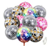 Disco Ball Balloons, 16-Piece Set with Pink, Silver, Gold and Colourful 4D Round Balloons, Retro Party Decorations for 80s 90s Theme Events, 22-Inch Disco Decor for Balloon Arches and Photo Backdrops