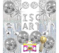 Disco Ball Balloons, 24Pcs Disco Ball Decorations, Dancing Queen Decorations Foil Fringe Curtains for Birthdays Bachelor Parties 70s 80s 90s Disco Party Decorations (Sliver)