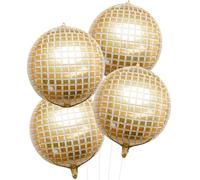 Disco Ball Balloons 4PC,Foil Disco Balloons 22 Inch 4D Round White Gold Balloon for 70s 80s Birthday Bachelorette Graduation Decorations