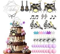 Disco Ball Cake Decor 47PCS Guitar Singer Stars Theme Birthday Cake Toppers M-usic Fans Lover Party Supplies for Lover's Concert Theme Birthday Party Supplies Music Fans Girls