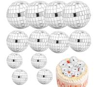 Disco Ball Cake Decorations - 12-Pack Mini Reflective Mirror Balls for Birthday Party Decor, Cupcake Toppers, Retro Theme Supplies - 1.2 Inch Silver Ornaments for 70s, 80s, 90s Celebrations