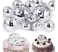 Disco Ball Cake Decorations, 12-Pack Reflective Disco Ball Cake Toppers Cupcake Toppers, Silver Disco Balls, 70s Disco Themed Party Supplies for Cake, Dessert, Disco Party