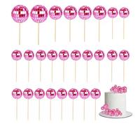 Disco Ball Cake Decorations, 26PCS Disco Ball Cake Toppers, 1970s Disco Themed Cake Toppers, Cupcake Toppers Mini Disco Ball for Birthday Disco Theme 70s Party Supplies(3 Size Pink)