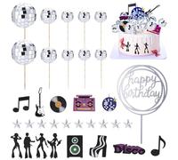 Disco Ball Cake Decorations, 35 PCS Disco Ball Cake Toppers Cupcake Topper Cake Picks 1970s Disco Themed Cake Topper for Disco Theme 70's Party Supplies (3 Size)