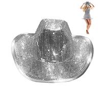 Disco Ball Cowboy Hat | Neon Sparkly Glitter Cowoy Hat | Disco Cowgirl Hat, Mirror Ball Stunning Sparkly Fun Hat | Sequin Hat Silver Caps with Mirrored Glass Jewels for Supplies