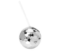 Disco Ball Cups with Lid & Straw - 500ml Silver Glitter Tumbler for Cocktails, Wine, Smoothies - Sparkling Bar Party Cups for Disco Clubs, Home Entertaining, Wedding Receptions (Silver)