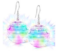 Disco Ball Earrings Light Up Dangle Earrings Disco Ball Jewelry with 16 Light Modes Rechargeable for Music festival Halloween Christmas New Year Party 70s 80s Costume Accessories