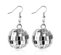 Disco Ball Earrings, Silver Ball Earrings Fun Earrings Disco Accessories 70s Mirror Disco Cowgirl Outfit for Women