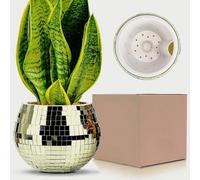 Disco Ball Flower Pot, Disco Ball Vase, Disco Ball Plant Pots, Mirror Ball Planter, Plastics Disco Ball Planters, Plant Holder, Disco Ball Decoration for Party, Office, Kitchen (Golden, 5 x 5 x 4