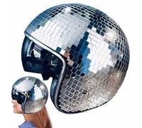 Disco Ball Helmet with Retractable Visor Mirror Glitter Party Hat for Adults, DJ, Club, Stage, and Bar