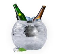 Disco Ball Ice Bucket 8.8Inch - Mirror Silver Disco Ball Decor Beverage Chiller for Cocktail Bar, Party Supplies, Wine, Beer, Champagne Cooler - Disco Party Decorations & Retro Bar Accessories