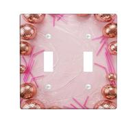 Disco Ball Kitchen Double Light Switch Cover Plate, Festive Playful Straws Bubbles Christmas Rose Gold Plastic Standard Size Toggle Light Switch Cover for Living Room Bedroom Home Office Decor