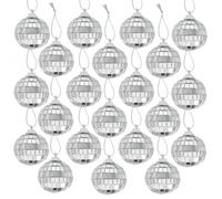 Disco Ball Mirror Ball 24 Pieces Small Mirror Ball Hanging Ball 4 cm Silver Disco Ball Disco Mirror Ball for Light Effects Party Decoration Theme Party Blanket Christmas Carnival Birthday Wedding