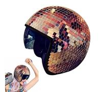Disco Ball Mirror Hat Disco Ball Hats Disco Decor Helmets with Retractable Visor Glitter Mirror Glass Disco Ball Hat Helmet for Women Men Novelty Party Hat Shiny Sequins Baseball Cap (Rose Gold)