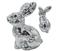 Disco Ball Mirror Rabbit Easter Glitter Ornament Reflective Bunny Sculpture Sparkling Mosaic Animal Décor Accent | Shiny Party Centerpiece With Dazzling Light Effect For Wedding Reception Dj Club