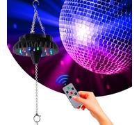 Disco Ball Motor Light with Remote: Rechargeable Battery Operated Rotating Hanging Mirror Ball Spinner with Adjustable Speed - 18RGBW LED Light Up 4 6 8 12 inch Party Disco Balls Rotator