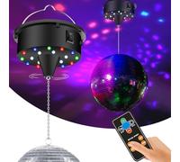 Disco Ball Motor, Rotating Motor Mirror Ball Motor with Light and Remote Control, Adjustable 5/8/10/15 RPM, 4 Colour Lights and 18 LED Beads, Supports Hanging 6-15 Inch Disco Ball for DJ Party