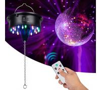 Disco Ball Motor Rotating with Light: Mirror Ball Spinner with Remote Adjustable Speed - Battery Operated Rotating Motor 18 RGBW LED Lights for DJ Party Weddings Christmas (Battery)