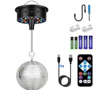 Disco Ball Motor Spinner with Remote, Battery/USB Powered, 1-8 RPM Adjustable Speed, 30 RGB LEDs, Supports 4''-16'' for DJ Party Home Wedding Xmas (7" Disco ball with motor)