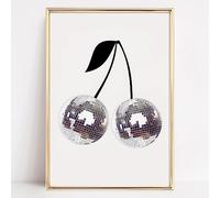 Disco Ball Painting Canvas Trendy Funky Posters Cherry Art Print Disco Party Wall Poster Disco Ball Artwork Bar Cart Decor Canvas Ball Aesthetic Balls Silver Wall Art Trendy Picture 16x24inch No Frame