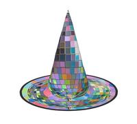 Disco Ball Pattern Halloween Witch Hats 2 Pcs, Witches Hat Mens Womens Floating Hats Costume Accessories Indoor Outdoor Halloween Decorations For Porch Yard Indoor Outdoor Decor Party Supplies