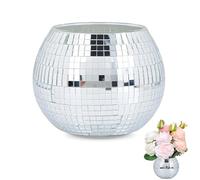 Disco Ball Planter - 12x 9cm Silver Mirror Ball Plant Holder Flower Pot, Tea Light Holder Small Silver Glass Mirror Ball Plant Pot, Cactus Succulent Flower Pot Disco Decor for Small Plant Party Office