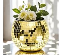 Disco Ball Planter,Disco Ball Vase,Disco Ball Bowl,Disco Ball Flower Pot,Disco Ball Candle Holder,Gold Mosaic Glass Mirror Ball Planter,Disco Decor Gifts for Grandma,Wedding,Party,Birthday,3*4*4 IN