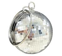 Disco Ball Purse For Women, Sparkly Sequin Glitter Wristlet Clutch, Mirror Cube Bag, Party Retro Handbag Wedding Bags, Silver, Mini