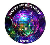 Disco Ball Round Circle Cake Edible Icing or Wafer Topper 7.5 inch Personalised (Icing)