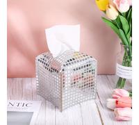 Disco Ball Tissue Box Cover Square, Shimmering Silver Plaid Texture Tissue Box for Bedroom Vanity Desk Bathroom Countertop Car Office