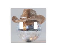 Disco Ball with A Cowboy Hat Double Gang Toggle Light Cover Wall Plate Switch Decor Standard Size - 11.4x11.4cm