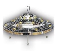 Disco Ball with Elastic Rope UFO Spaceship Mirror Reflective Decorations UFO Space Art Crafts Creative Disco Mirror Ball Handmade Gifts Funny Christmas Decorations(9 * 5INCH)