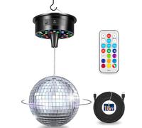 Disco Ball with Motor and 6 Inch Mirror Ball, Rotating 0/3/6/9/12/15 RPM Variable Speed,12 Lighting Colors and 4 Light Modes, 16 FT USB Power Cable and Remote Control, for Party Wedding Christmas