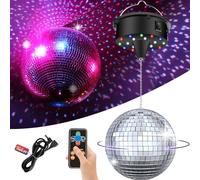 Disco Ball with Motor and Light, 5/8/10/15 RPM Adjustable Speed Rotating Disco Motor with 6 Inch Hanging Mirror Ball, 4 Light Colors and 18 LEDs for DJ Club, Theme Party