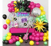 Disco Balloon Garland Arch Kit, 80s 90s Balloon Arch, Yellow Black Green Hot Pink Balloon Garland with 22 Inch 4D Disco Silver Foil Balloon for 80s 90s Theme Birthday Party Decorations