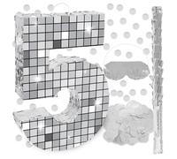 Disco Birthday Party Decorations, 16 Inch Disco Number 5 Pinata with Piñata Stick Blindfold Confetti for Music Dance Birthday Party Decorations (5th)