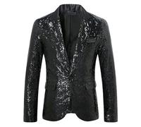 Disco Blazer Men - Sequin Blazer for Men Slim Fit Casual Formal Suit Jacket Long Sleeve Notched Collar Outerwear Fashionable Party Costume Lightweight Breathable Suit Jacket with Pocket Black